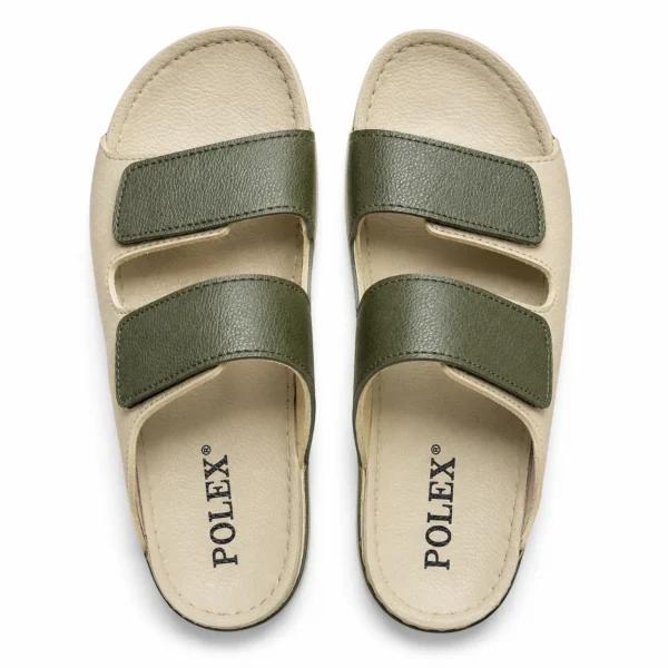 Sandales Confort Ivoire & Vert Kaki