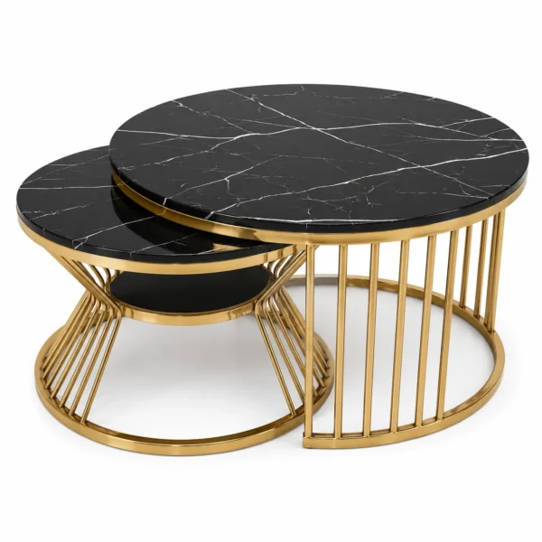 Tables Basses Gigognes Luxe Marbre Noir & Or