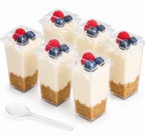 Lot de 10 Verrines Carrées Transparentes avec Couvercles