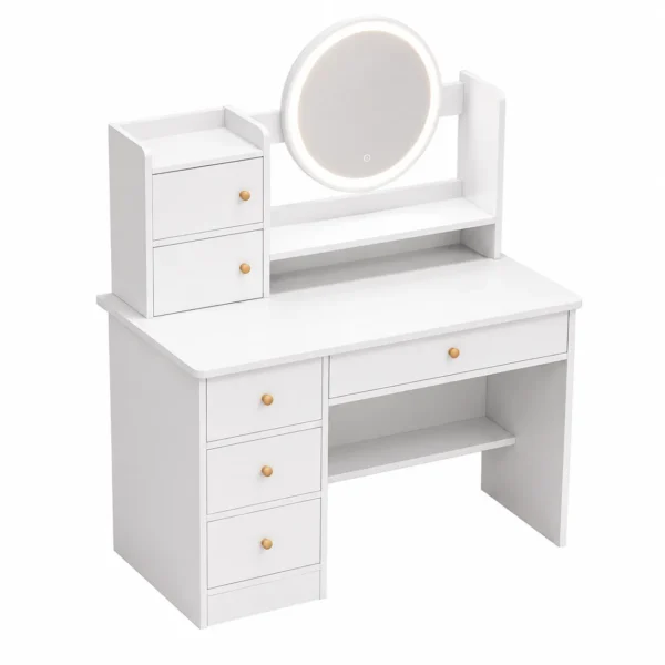 Coiffeuse Blanche avec Miroir LED & Rangements