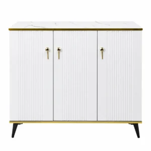 Meuble de Rangement Blanc & Doré à 3 Portes