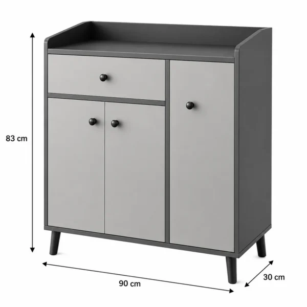 Meuble de Rangement Gris 3 Portes & 1 Tiroir