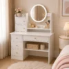 Coiffeuse Blanche avec Miroir LED & Rangements