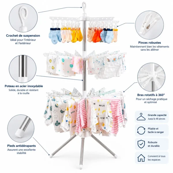 2026/09/1001391489.webp Étendoir à Linge Rotatif 3 Niveaux