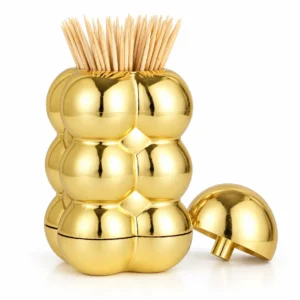 Pot à Cure-dents Doré avec Couvercle – Design Bulles