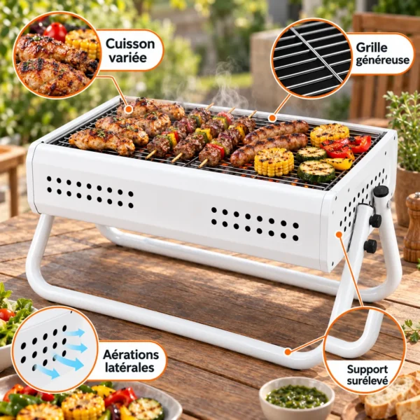 Barbecue à Charbon sur Pieds avec Grande Grille de Cuisson