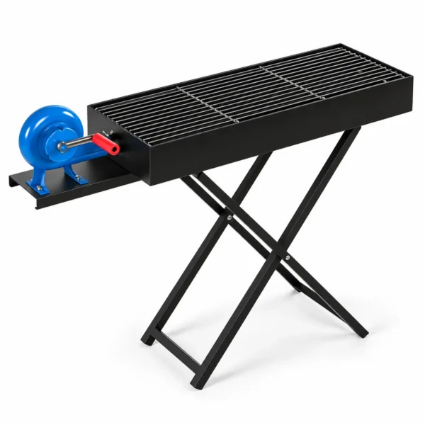 Barbecue à Charbon Pliable 60 × 30 cm avec Souffleur Manuel