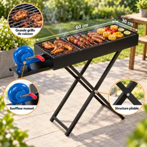ChatGPT Image 20 sept. 2026, 18_28_12 Barbecue à Charbon Pliable 60 × 30 cm avec Souffleur Manuel