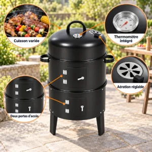 ChatGPT Image 20 sept. 2026, 18_28_26 Barbecue Vertical avec Thermomètre, Double Grille et Aération Réglable