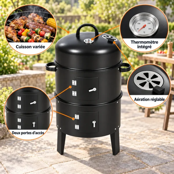 ChatGPT Image 20 sept. 2026, 18_28_26 Barbecue Vertical avec Thermomètre, Double Grille et Aération Réglable