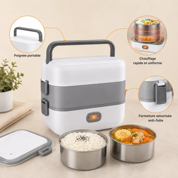 Lunch Box Électrique Multifonction 4-en-1 à Double Compartiment