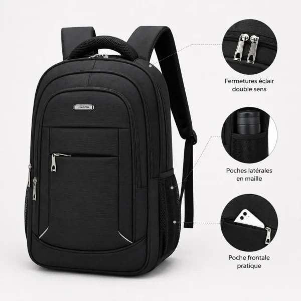 Sac à Dos Professionnel Jingpin Noir – Multifonction & Grande Capacité