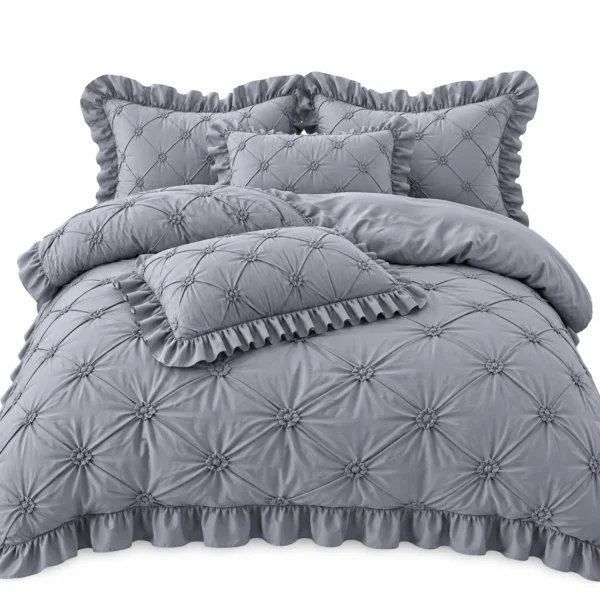 Ensemble de draps 6 pièces en coton froncé à volants gris perle