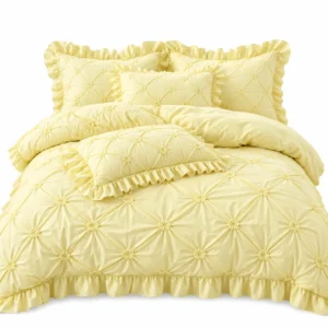 Ensemble de literie jaune pastel texturé Ensemble de draps 6 pièces en coton froncé à volants jaune vanille