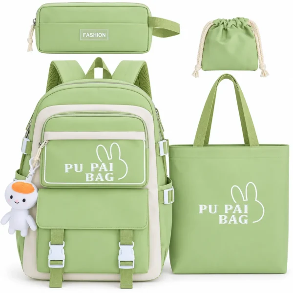 Ensemble de sacs vert pastel assortis Ensemble sac à dos scolaire 4 pièces avec sac cabas et trousse vert pastel