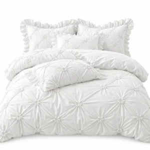 Parure de lit blanche capitonnée Ensemble de draps 6 pièces en coton froncé à volants blanc