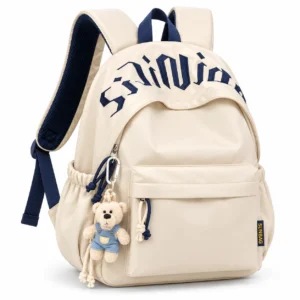 Sac à dos crème brodé avec ourson Sac à dos tendance à lettrage brodé beige crème