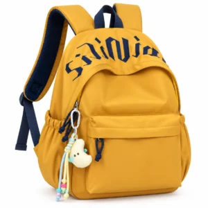 Sac à dos moutarde avec breloque pastel Sac à dos tendance à lettrage brodé jaune moutarde
