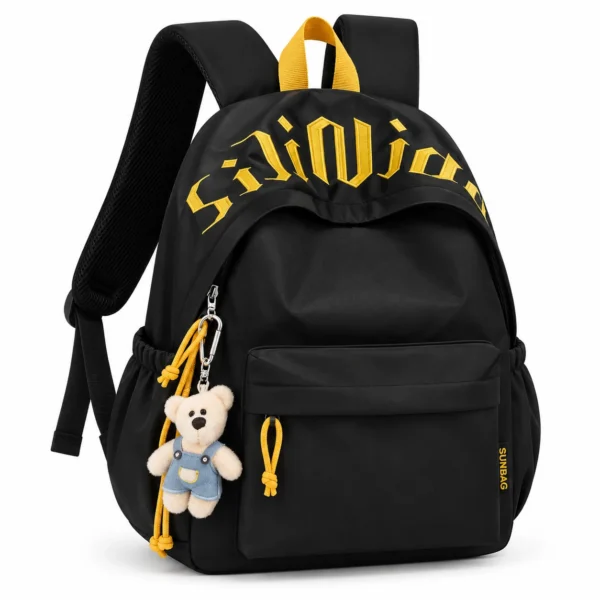 Sac à dos noir aux accents jaunes Sac à dos tendance à lettrage brodé noir et jaune